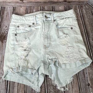 AMERICAN EAGLE Women's 2 Super Hi-Rise Shortie Stretch Light Blue Denim Shorts